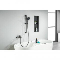 AQ1748BGM ЛУГАНО смеситель для ванны с душевым гарнитуром 3jet, оружейная сталь (шлиф. черный хром)