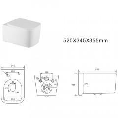 AQ1515T-00 КВАДРО Унитаз подвесной TORNADO безободковый 505*345*345, тонкое сиденье с механизмом плавного закрывания, крепеж