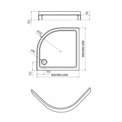 Поддон акриловый, 1/4 круга, с ножками и съемной панелью. БЕЗ СИФОНА. 90*90*15