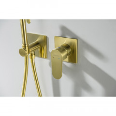 AQ1220BG ОБЕРОН комплект для гигиенического душа встроенный 2 отв. (смеситель + гигиеническая лейка + шланг), шлиф. золото