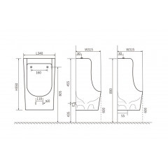 AQ3040-F-00 Писсуар, горизонтальный выпуск, 340*315*550,белый в комплекте со смывным механизмом AQ3040F-00