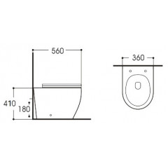 AQ1902-00 ЕВРОПА Унитаз напольный приставной безободковый 560*360*410, горизонтальный выпуск, тонкое сиденье с механизмом плавного закрывания, крепеж