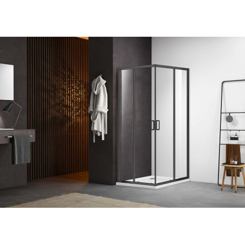 AQ ARI KV 09020GM Душевой уголок квадратный, двери раздвижные 900x900x2000 профиль оружейная сталь, стекло прозрачное