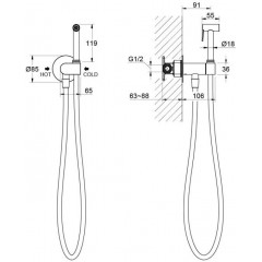 AQ1024CR ОБЕРОН комплект для гигиенического душа встроенный (смеситель c прогрессивным картриджем + гигиеническая лейка + шланг)