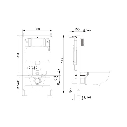 SET AQUATEK ЛИБРА T (рама AQUATEK Standard INS-0000012(без клавиши и крепежа)+унитаз ЛИБРА AQ1505T-00 с тонким сиденьем soft-close TORNADO)