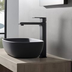 AQ1404MB ЛИРА смеситель для раковины высокий 237, без донного клапана, матовый черный