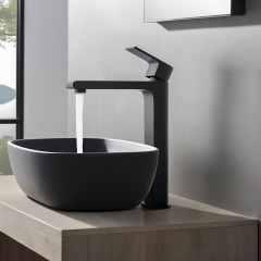 AQ1404MB ЛИРА смеситель для раковины высокий 237, без донного клапана, матовый черный