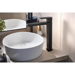 AQ1404MB ЛИРА смеситель для раковины высокий 237, без донного клапана, матовый черный