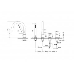 AQ1348BG ЕВРОПА смеситель на борт ванны на 4 отв., шлиф. золото