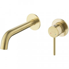 AQ1313BG ЕВРОПА смеситель для раковины настенный 2 отв. (внешняя и скрытая часть), шлиф. золото