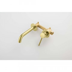 AQ1313BG ЕВРОПА смеситель для раковины настенный 2 отв. (внешняя и скрытая часть), шлиф. золото