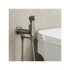 AQ1819BGM НИКА комплект для гигиенического душа встроенный (смеситель + гигиеническая лейка + шланг), оружейная сталь