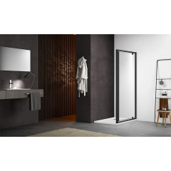 AQ ARI PI 09020BL Душевая дверь, распашная 900x2000 профиль черный, стекло прозрачное