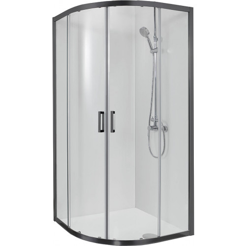 AQ ARI RO 09020BL Душевой уголок 1/4 круга, двери раздвижные 900x900x2000, профиль черный, стекло прозрачное