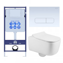 SET AQUATEK ЛУГАНО-013 4в1 (рама AQUATEK Standard INS-0000012+ кркпеж KKI-0000002+клавиша KDI-0000013+унитаз ЛУГАНО AQ2002-00 с тонким сиденьем soft-c