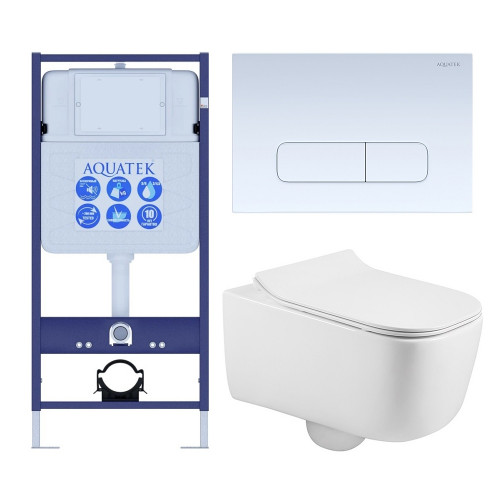 SET AQUATEK ЛУГАНО-013 4в1 (рама AQUATEK Standard INS-0000012+ кркпеж KKI-0000002+клавиша KDI-0000013+унитаз ЛУГАНО AQ2002-00 с тонким сиденьем soft-c