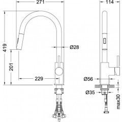 AQ1384MB ЕВРОПА смеситель для кухни с вытяжным изливом 2 jet, матовый черный