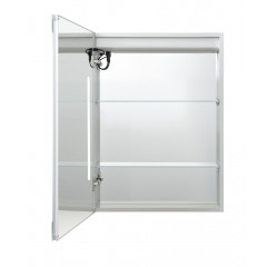 AQ7604-MLC Алюминиевый зеркальный шкаф с подсветкой 600*800*133,крепеж. Одна зеркальная дверца, две стекл.полки, круговая подсветка, антизапотевание