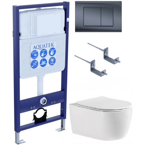 Set AQUATEK ЕВРОПА T-033 4в1 (рам INS-0000012 отдельностоящая + крепление KKI-0000002 + кнопкаKDI-0000033 +унитаз ЕВРОПА AQ1106T-00 с крышкой