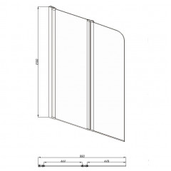 AQ DEL SBA 10015CH Шторка на ванну двухэлементная, поворотная 1000X1500 профиль хром, стекло прозрачное