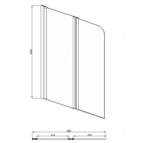 AQ DEL SBA 10015CH Шторка на ванну двухэлементная, поворотная 1000X1500 профиль хром, стекло прозрачное