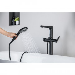 AQ1145MB БЕТТА смеситель для ванны напольный (внешняя и скрытая часть), матовый черный