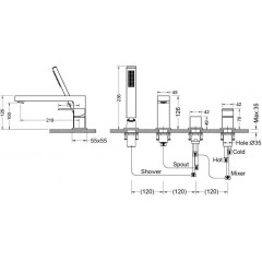 AQ1648MB ЛИБРА смеситель на борт ванны на 4 отв., матовый черный
