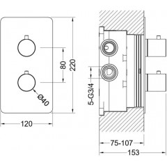 AQ1393CR ЕВРОПА термостатический смеситель для ванны 3 режима (внешняя и скрытая часть)