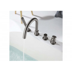 AQ1348BGM ЕВРОПА смеситель на борт ванны на 4 отв., оружейная сталь (шлиф. черный хром)