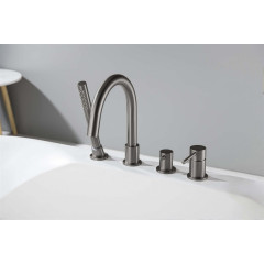 AQ1348BGM ЕВРОПА смеситель на борт ванны на 4 отв., оружейная сталь (шлиф. черный хром)