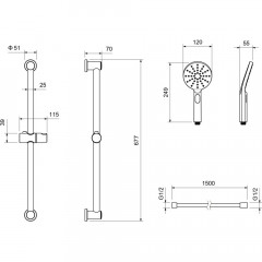 AQ2016BG ОБЕРОН душевой гарнитур 3jet 65 см, шлиф. золото