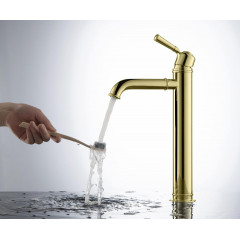 AQ1504PG КЛАССИК смеситель для раковины высокий 235, без донного клапана, полир. золото