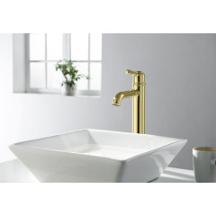 AQ1504PG КЛАССИК смеситель для раковины высокий 235, без донного клапана, полир. золото