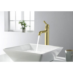 AQ1504PG КЛАССИК смеситель для раковины высокий 235, без донного клапана, полир. золото