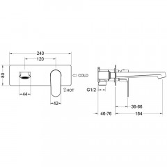 AQ1213BG ОБЕРОН смеситель для раковины настенный (внешняя и скрытая часть), шлиф. золото