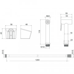 AQ2054BG гигиенический ручной душ со шлангом 120 см и держателем, шлиф. золото