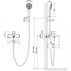 AQ1249BG ОБЕРОН смеситель для ванны с душевым набором 3jet, шлиф. золото