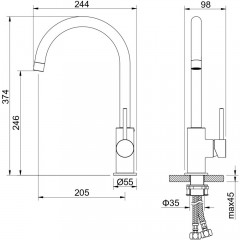 AQ1382BG ЕВРОПА смеситель для кухни, шлиф. золото
