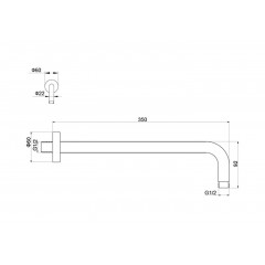 AQ2174BG держатель верхнего душа настенный 350 мм, шлиф. золото