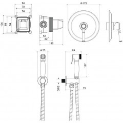 AQ1519PG КЛАССИК набор с гигиеническим душем (смеситель + гигиеническая лейка + шланг + шланговое подсоединение с держателем), полир. золото