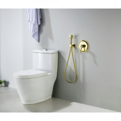 AQ1519PG КЛАССИК набор с гигиеническим душем (смеситель + гигиеническая лейка + шланг + шланговое подсоединение с держателем), полир. золото