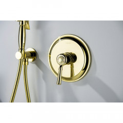AQ1519PG КЛАССИК набор с гигиеническим душем (смеситель + гигиеническая лейка + шланг + шланговое подсоединение с держателем), полир. золото