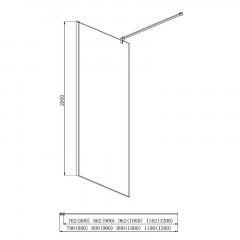 AQ WIW 12020BL Душевая перегородка Walk in с держателем 1200x2000 профиль черный, стекло прозрачное