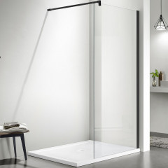 AQ WIW 12020BL Душевая перегородка Walk in с держателем 1200x2000 профиль черный, стекло прозрачное