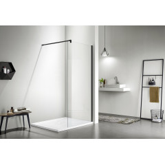 AQ WIW 12020BL Душевая перегородка Walk in с держателем 1200x2000 профиль черный, стекло прозрачное