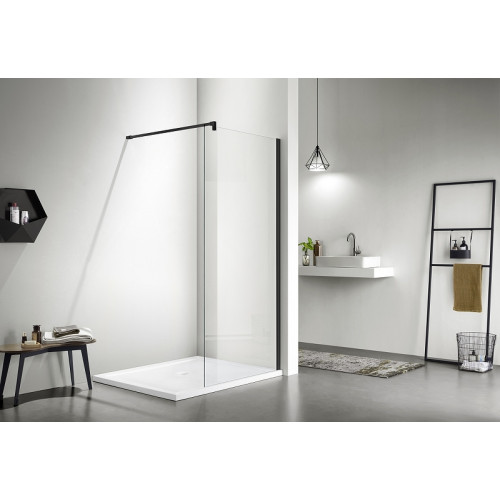 AQ WIW 12020BL Душевая перегородка Walk in с держателем 1200x2000 профиль черный, стекло прозрачное