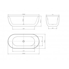 AQ-144778Bl АФИНА Ванна акриловая, отдельностоящая, 1700*780*600. В комплекте со сливом и ножками. Цвет белый глянцевый. Фронтальная панель: черная