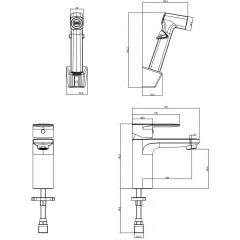 AQ1812BG НИКА смеситель для раковины 90 без донного клапана с гигиеническим ручным душем, шлиф.золото