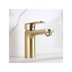 AQ1812BG НИКА смеситель для раковины 90 без донного клапана с гигиеническим ручным душем, шлиф.золото