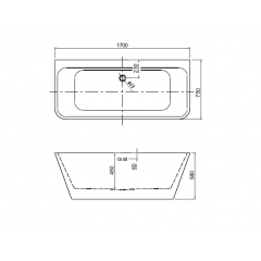 AQ-128778Wt ТЕРА Ванна акриловая, отдельностоящая, 1700*780*590. В комплекте со сливом и ножками. Цвет белый глянцевый.